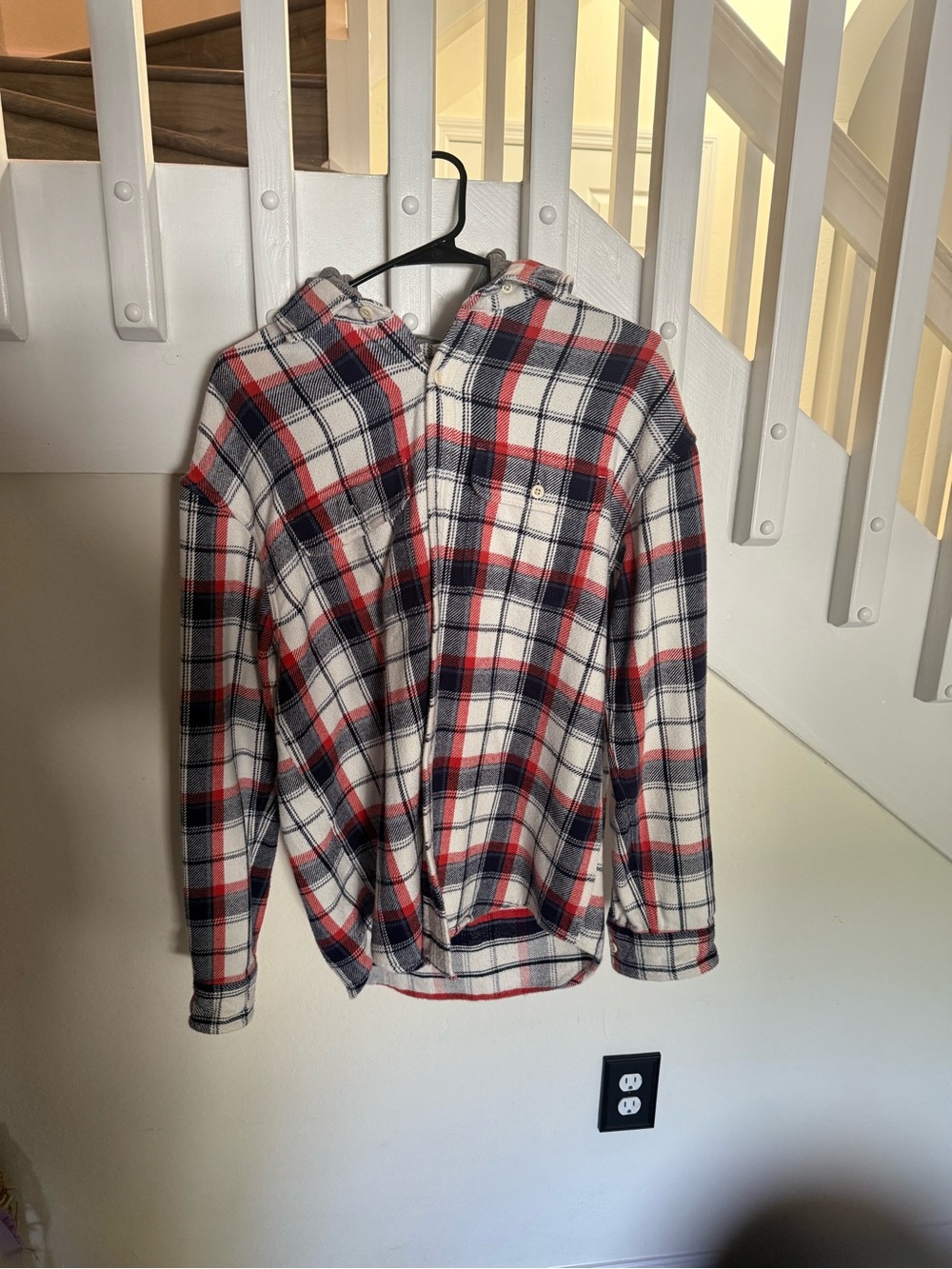 Men's Red, Navy & White Plaid Hooded Sweater